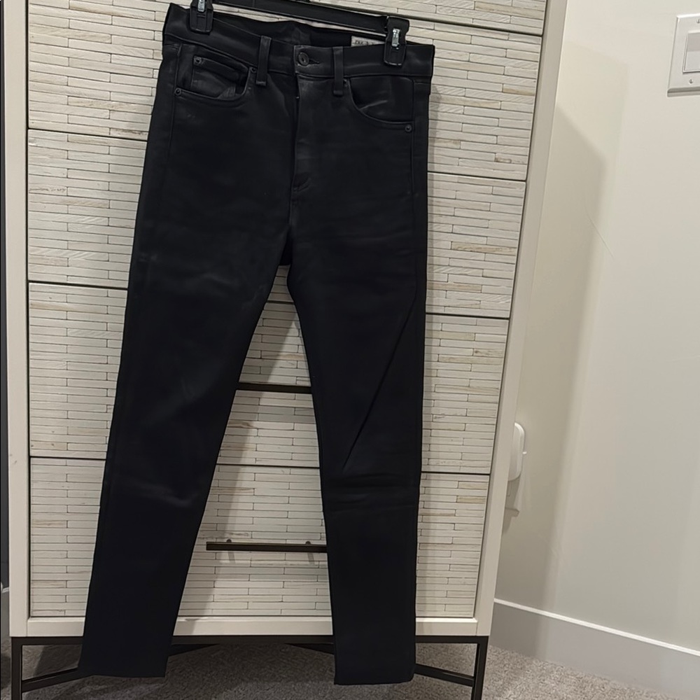 rag & bone Women's Black Wax Coated Skinny Jeans